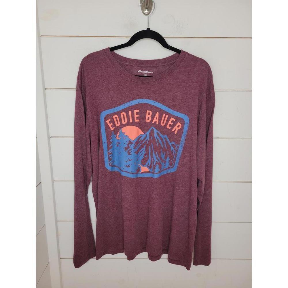 Eddie Bauer xl burgundy long sleeve graphic tee shirt